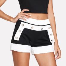 Shein Button Detail Two Tone Shorts