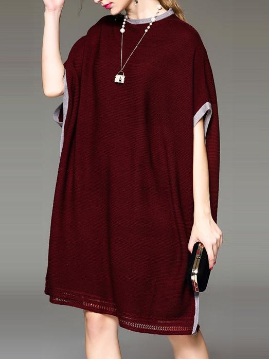 Shein Burgundy Batwing Sleeve Mesh Split Dress