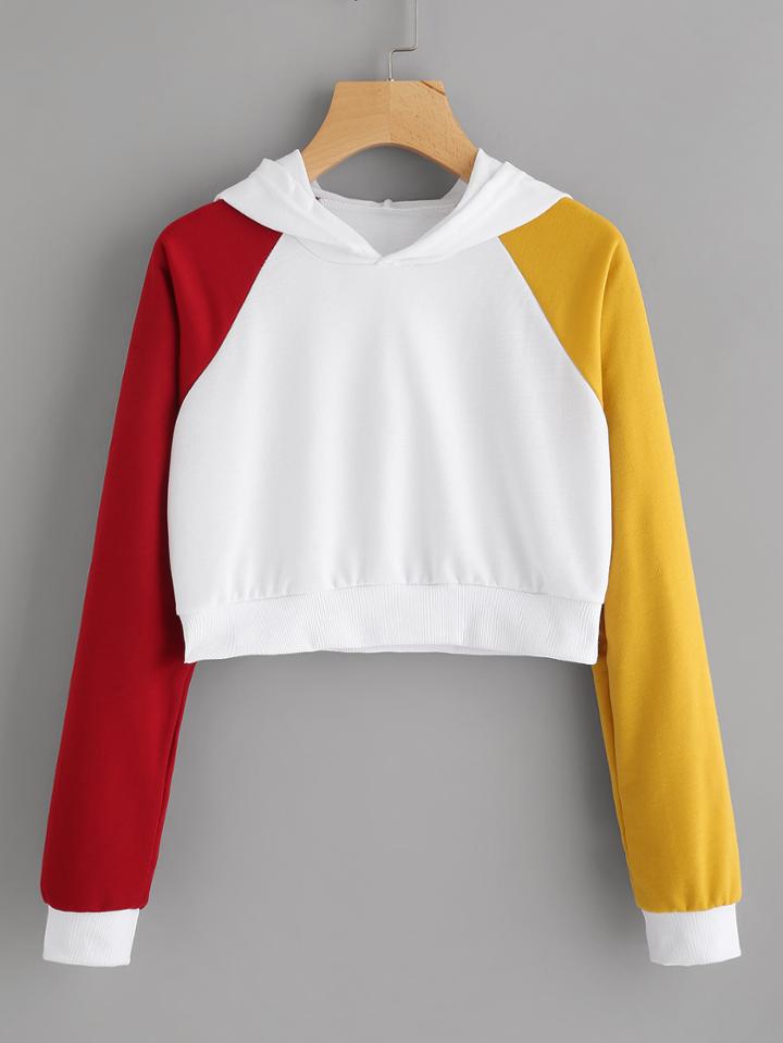Shein Contrast Raglan Sleeve Crop Hoodie