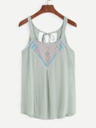 Shein Embroidery Light Green Lace Up Cami Top