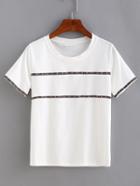 Shein Embroidered Flower Tape Embellished T-shirt