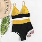 Shein Two Tone Color Top With High Waist Bikini Set