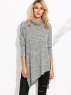 Shein Grey Marled Knit Cowl Neck Drop Shoulder Slit Asymmetric T-shirt