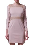 Shein Beige Crew Neck Contrast Pu Sheath Dress