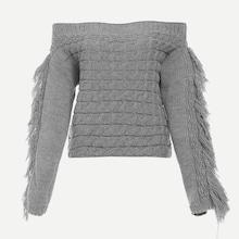 Shein Off Shoulder Fringe Sleeve Sweater