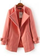 Rosewe Sweet Zipper Closure Long Sleeve Solid Pink Coat