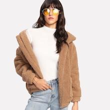 Shein Dual Pocket Faux Fur Teddy Jacket