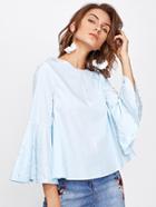 Shein Pearl Beading Fluted Sleeve Keyhole Back Blouse