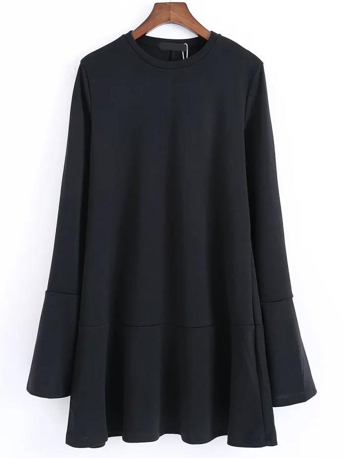 Shein Black Split Bell Sleeve Drop Waist Dress