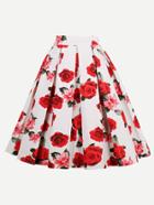 Shein All Over Rose Print Box Pleated Skirt