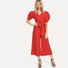 Shein Lantern Sleeve Cut Out Front Flare Hem Jumpsuit