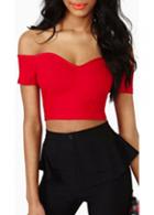 Rosewe Off The Shoulder Sweetheart Neck Crop T Shirt