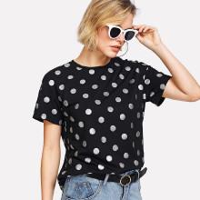 Shein Silver Polka Dot Print Tee