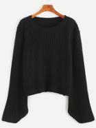 Shein Black Ribbed Knit Bell Sleeve Sweater