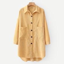 Shein Pocket Front High Low Corduroy Blouse