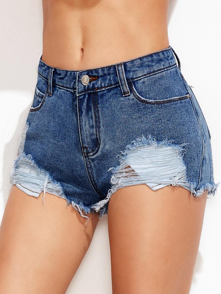 Shein Low Rise Distressed Mini Denim Shorts