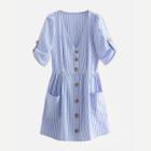 Shein Button Through Vertical-striped Dress