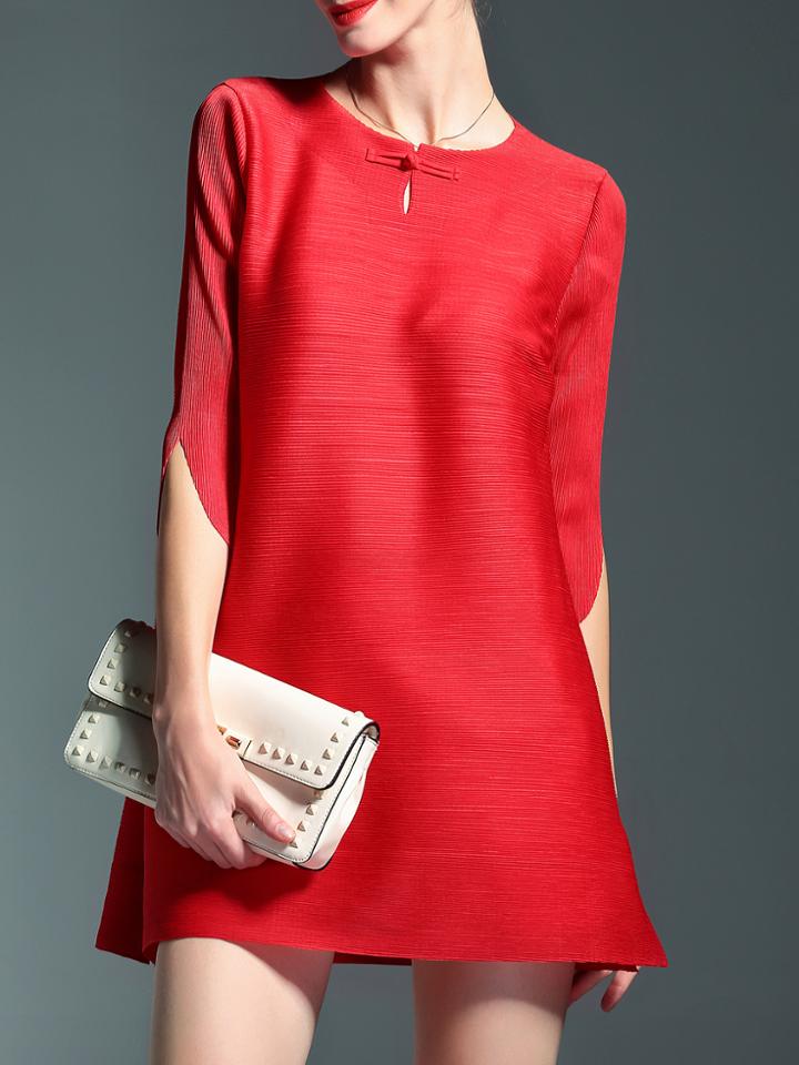 Shein Red Crew Neck Pleated Elastic Blouse