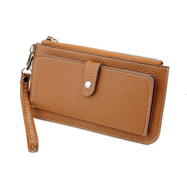 Shein Khaki Zipper Pu Leather Clutches Bag