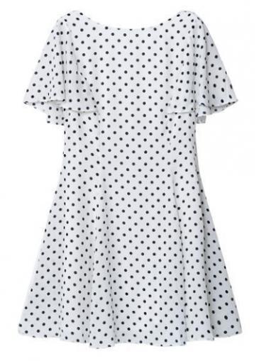 Rosewe Sweet Dot Print Short Sleeve Open Back Dress