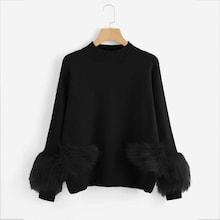 Shein Faux Fur Embellished Solid Jumper