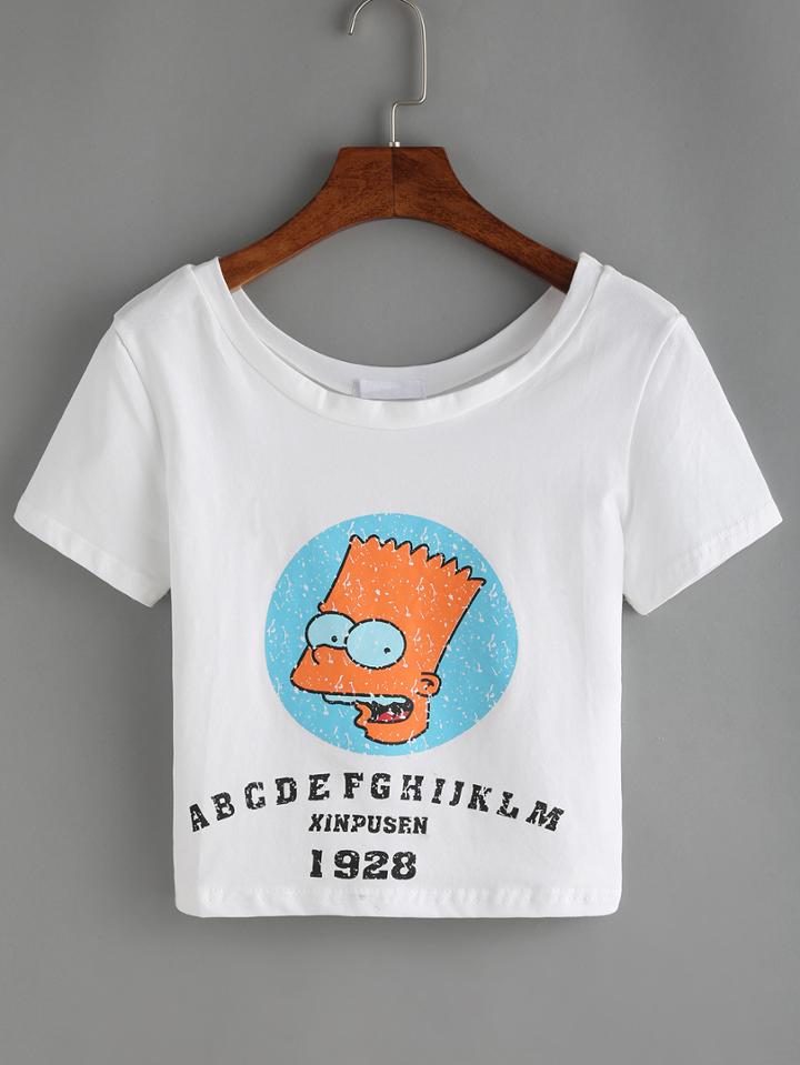 Shein Scoop Neck Cartoon Print T-shirt