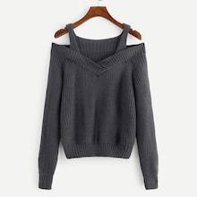 Shein Solid Cold Shoulder Sweater