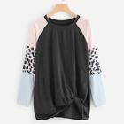 Shein Cut And Sew Panel Leopard Print Twist Tee