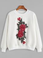 Shein Drop Shoulder Flower Embroidered Sweatshirt