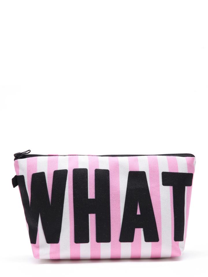 Shein Slogan & Striped Print Cosmetic Pouch