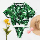 Shein Palm Print Knot Front Two Pice Swimwear