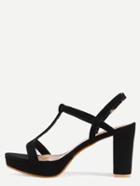 Shein Black Faux Suede T-strap Chunky Sandals