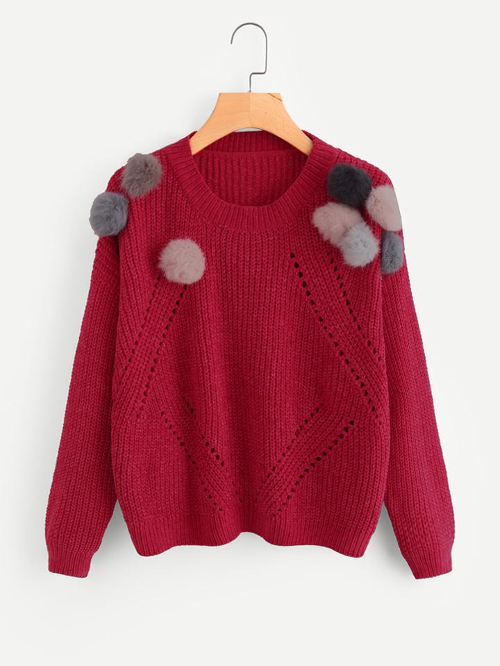 Shein Pompom Embellished Eyelet Jumper