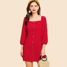 Shein Button Decoration Solid Dress