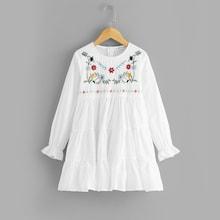 Shein Girls Flower Embroidered Tiered Dress