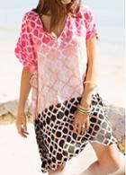 Rosewe Gradient Color Printed Batwing Sleeve Straight Dress
