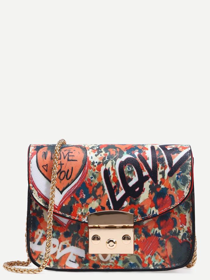 Shein Multicolor Graffiti Print Pushlock Flap Bag