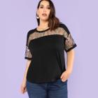 Shein Plus Floral Embroidered Mesh Insert Tee