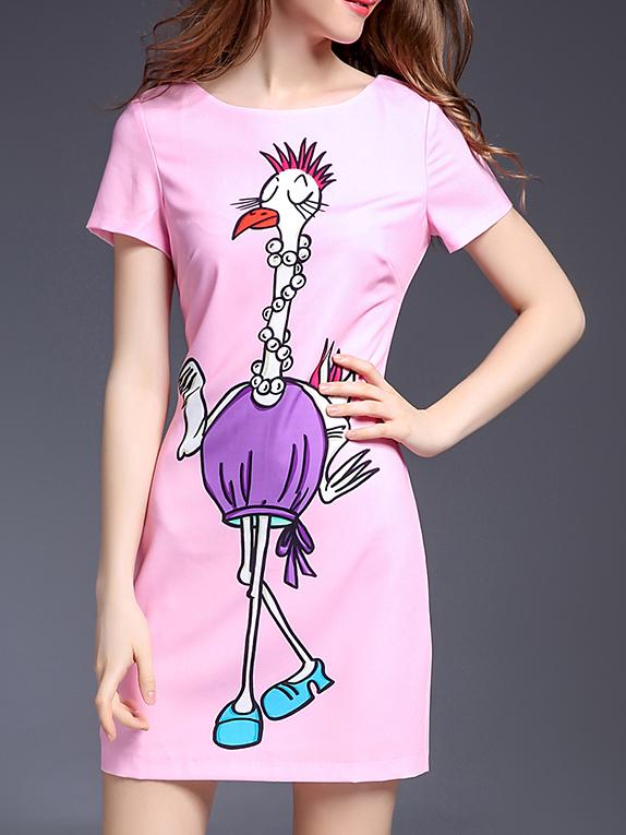 Shein Pink Cartoon Print Shift Dress