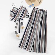 Shein Plus Knot Front Striped Cami Top With Pant