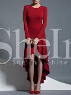 Shein Red Long Sleeve High Low Ruffle Dress
