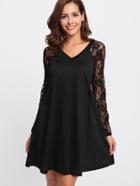 Shein V Neckline Raglan Lace Sleeve Swing Dress