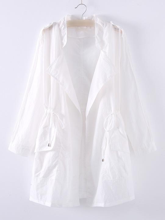 Shein White Asymmetric Elastic Waist Pocket Coat