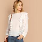 Shein Floral Lace Panel Ruffle Top