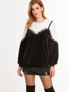 Shein Color Block Contrast Eyelash Lace Combo Sweatshirt