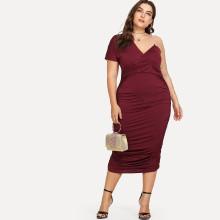 Shein Plus Asymmetrical Neckline Pleated Detail Dress