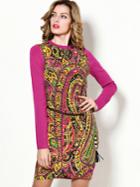 Shein Purple Round Neck Long Sleeve Knit Print Tie-waist Dress