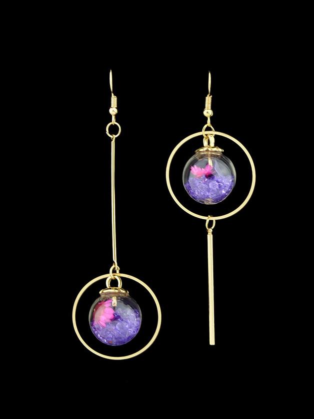 Shein Purple Round Shape With Flower Shape Pink Gray Purple Stone Earrings
