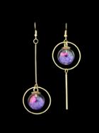 Shein Purple Round Shape With Flower Shape Pink Gray Purple Stone Earrings