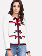 Shein Bow Front Striped Trim Blazer